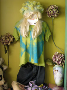 hydrangea green off-the-shoulder teehite tee